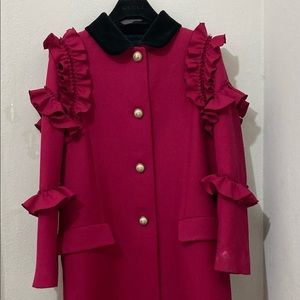 Gucci Fuchsia Coat with Pearl Buttons and Ruffles